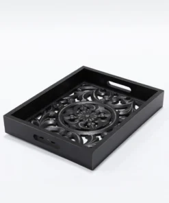 Inspire Me! Home Decor Black Wood Trays With Detailed Interior (Set Of 3)