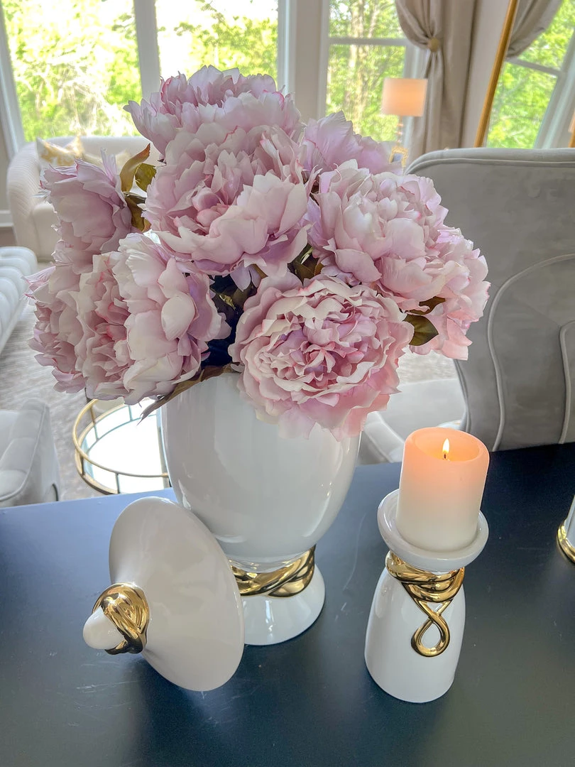 Inspire Me! Home Decor White Ceramic Candle Holder With Gold Elegant Details (2 Sizes) 5 Inspire Me! Home Decor White Ceramic Candle Holder With Gold Elegant Details (2 Sizes)