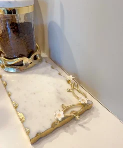 Inspire Me! Home Decor Rectangular Marble Tray With Cherry Blossom Details