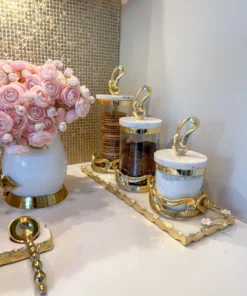 Inspire Me! Home Decor Glass Canisters With Gold Knot Design And Marble Lid (3 Sizes)