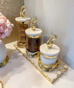 Inspire Me! Home Decor Glass Canisters With Gold Knot Design And Marble Lid (3 Sizes)