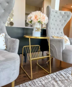 Inspire Me! Home Decor Gold Metal Mirrored Side Table With Rack