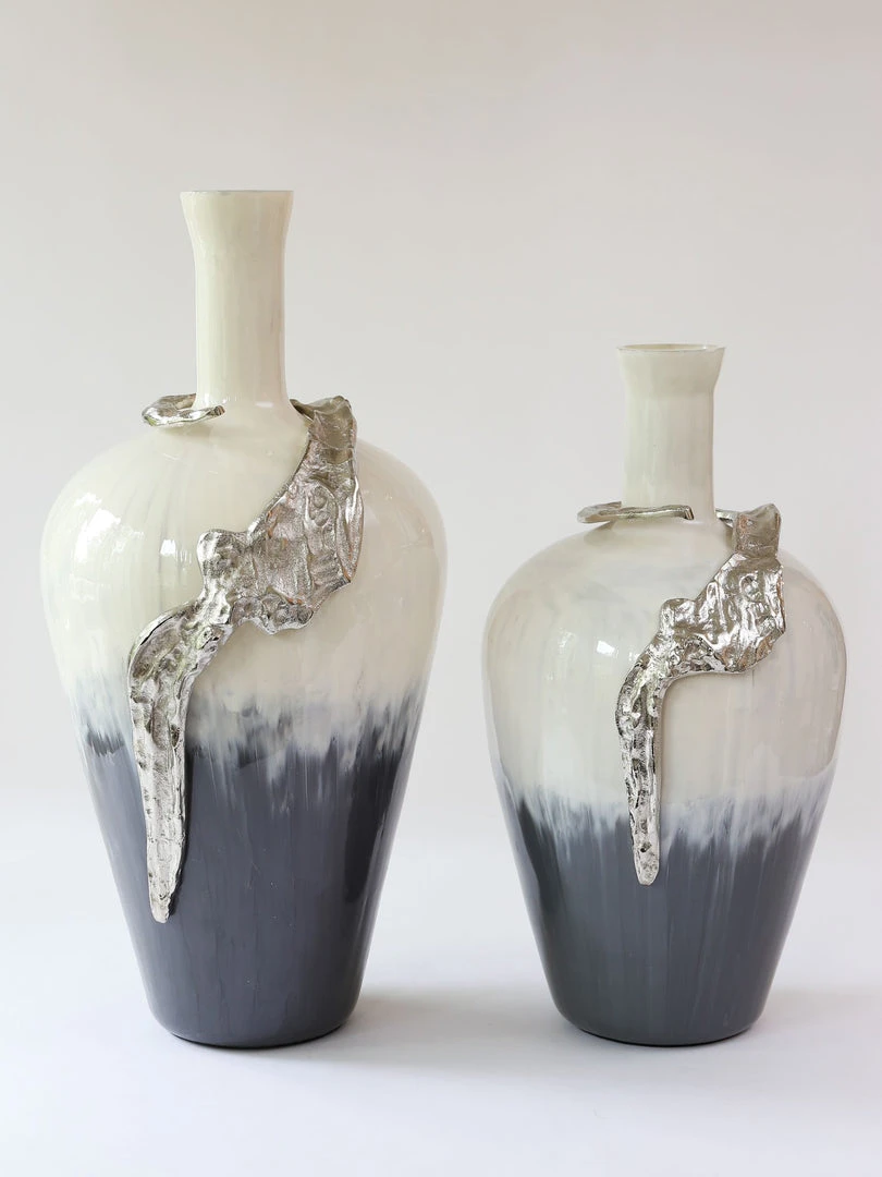 Inspire Me! Home Decor Large Glass Vase W/ Silver Metal Decor (2 Sizes) 8 Inspire Me! Home Decor Large Glass Vase W/ Silver Metal Decor (2 Sizes)