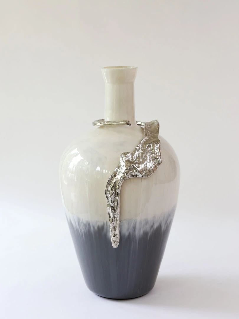 Inspire Me! Home Decor Large Glass Vase W/ Silver Metal Decor (2 Sizes) 6 Inspire Me! Home Decor Large Glass Vase W/ Silver Metal Decor (2 Sizes)