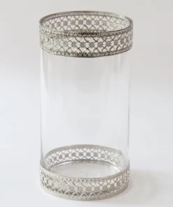 Inspire Me! Home Decor Tall Glass Vase W/ Ornate Silver Metal Rims