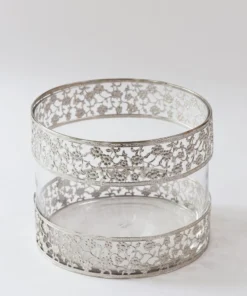 Inspire Me! Home Decor Wide Glass Vase W/ Ornate Silver Metal Rims