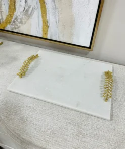 Inspire Me! Home Decor Marble Tray With Gold Metal Vine Handles