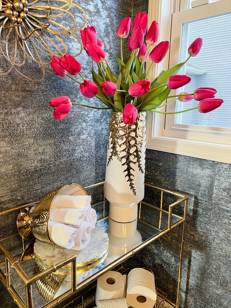 Inspire Me! Home Decor White Ceramic Vase With Gold Vine Design (3 Sizes) 10 Inspire Me! Home Decor White Ceramic Vase With Gold Vine Design (3 Sizes)