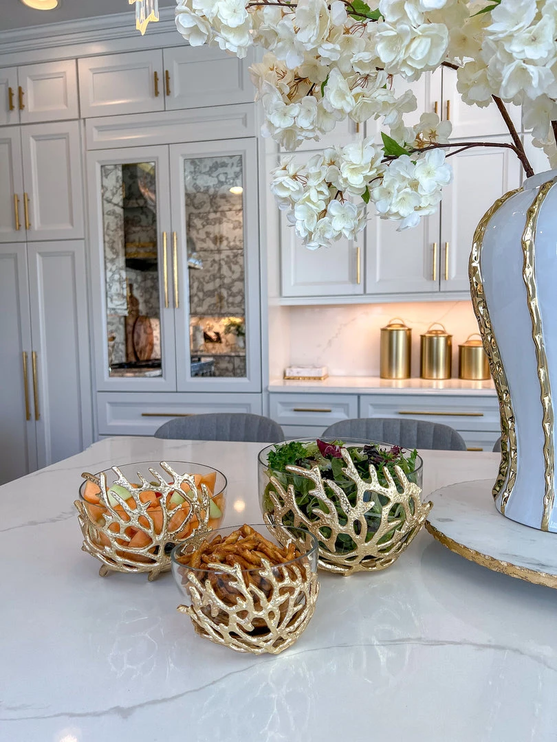 Inspire Me! Home Decor Bowls With Gold Textured Design (3 Sizes) 3 Inspire Me! Home Decor Bowls With Gold Textured Design (3 Sizes)