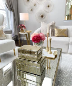 Inspire Me! Home Decor Mirror Gold Geometric Pattern Boxes (Set Of 2)