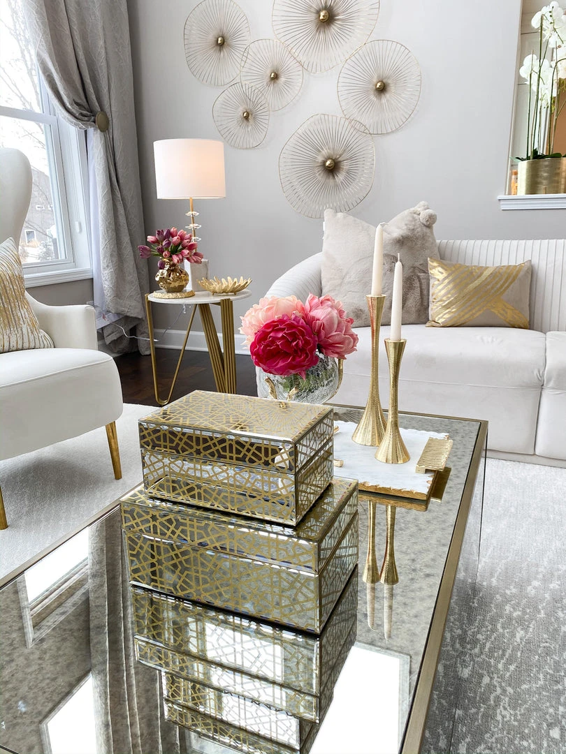 Inspire Me! Home Decor Mirror Gold Geometric Pattern Boxes (Set Of 2) 4 Inspire Me! Home Decor Mirror Gold Geometric Pattern Boxes (Set Of 2)