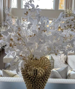 Inspire Me! Home Decor White Leaf Stem With Gold Berries