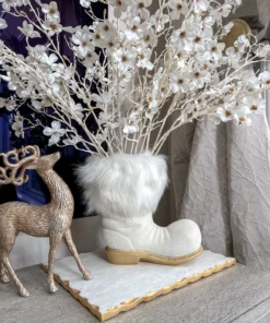 Inspire Me! Home Decor White Glittered Santa Boot Vase