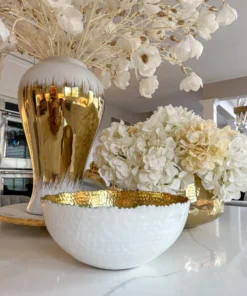 Inspire Me! Home Decor White And Gold Salad Bowl