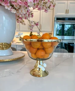 Inspire Me! Home Decor Textured Glass Bowl With White Jeweled Flower Details