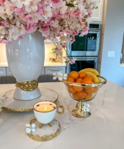 Inspire Me! Home Decor Textured Glass Bowl With White Jeweled Flower Details