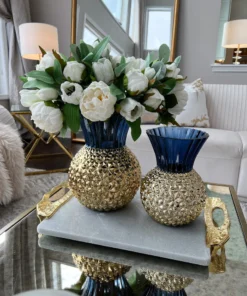 Inspire Me! Home Decor Blue & Gold Textured Vase (2 Sizes)