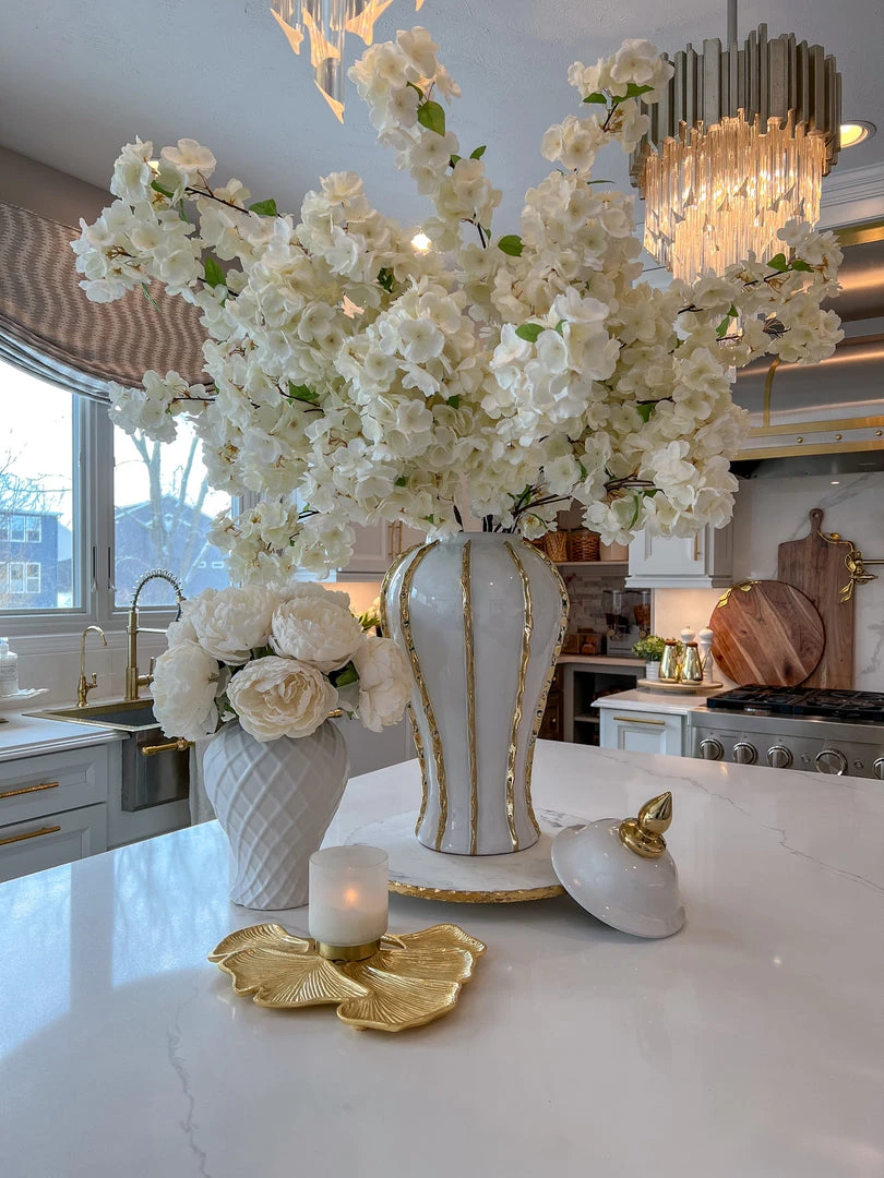 Inspire Me! Home Decor White Ginger Jar With Gold Details (3 Sizes) 5 Inspire Me! Home Decor White Ginger Jar With Gold Details (3 Sizes)