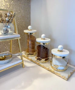 Inspire Me! Home Decor Gold Metal Leaf Branch Canister W/ Marble Ball Lid (3 Sizes)