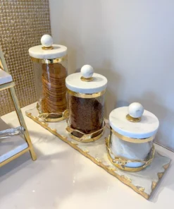 Inspire Me! Home Decor Gold Metal Leaf Branch Canister W/ Marble Ball Lid (3 Sizes)