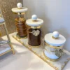 Inspire Me! Home Decor Glass Canister With Gold Leaf Design & Marble Lid (3 Sizes) 2 Inspire Me! Home Decor Glass Canister With Gold Leaf Design & Marble Lid (3 Sizes)