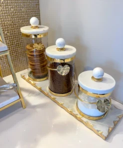 Inspire Me! Home Decor Glass Canister With Gold Leaf Design & Marble Lid (3 Sizes)