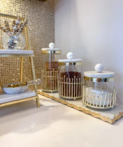 Inspire Me! Home Decor Glass Canisters With Gold Linear Details (3 Sizes) 14 Inspire Me! Home Decor Glass Canisters With Gold Linear Details (3 Sizes)