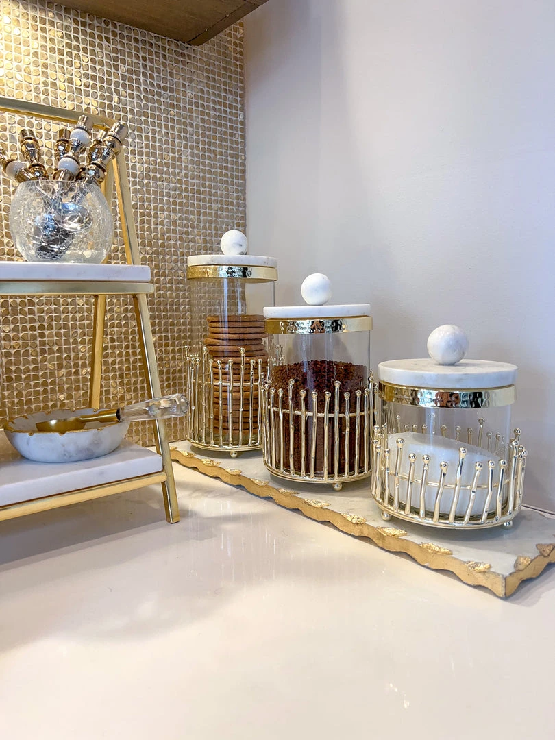 Inspire Me! Home Decor Glass Canisters With Gold Linear Details (3 Sizes) 7 Inspire Me! Home Decor Glass Canisters With Gold Linear Details (3 Sizes)