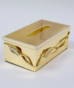 Inspire Me! Home Decor Gold Metal Tissue Holder With Leaf Design & Acrylic Lid