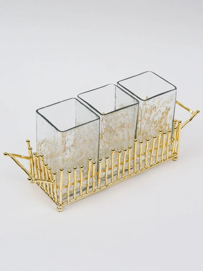 Inspire Me! Home Decor Gold & Glass Utensil Holder With Gold Linear Details 4 Inspire Me! Home Decor Gold & Glass Utensil Holder With Gold Linear Details