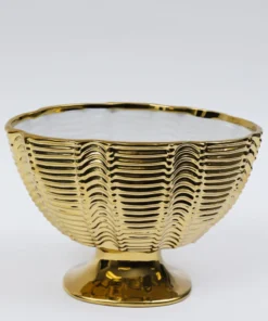 Inspire Me! Home Decor Gold Ceramic Ribbed Footed Bowl