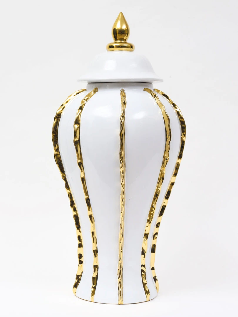 Inspire Me! Home Decor White Ginger Jar With Gold Details (3 Sizes) 11 Inspire Me! Home Decor White Ginger Jar With Gold Details (3 Sizes)