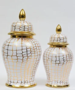Inspire Me! Home Decor White And Gold Animal Print Ginger Jar (2 Sizes) Ginger Jars