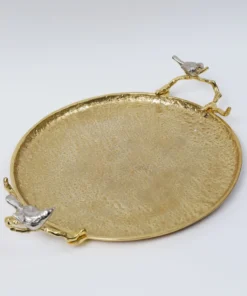 Inspire Me! Home Decor Large Round Gold Tray With Bird Detail