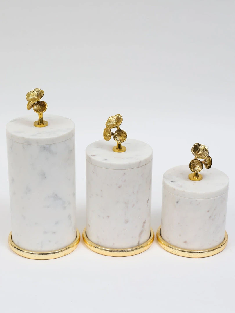 Inspire Me! Home Decor Marble Canisters With Floral Design Lid (2 Colors, 3 Sizes) Gold 5 Inspire Me! Home Decor Marble Canisters With Floral Design Lid (2 Colors, 3 Sizes) Gold