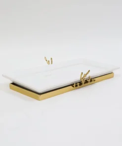 Inspire Me! Home Decor White Ceramic Tray With Gold Textured Design & Base " From Pops Of Color Home Collection"