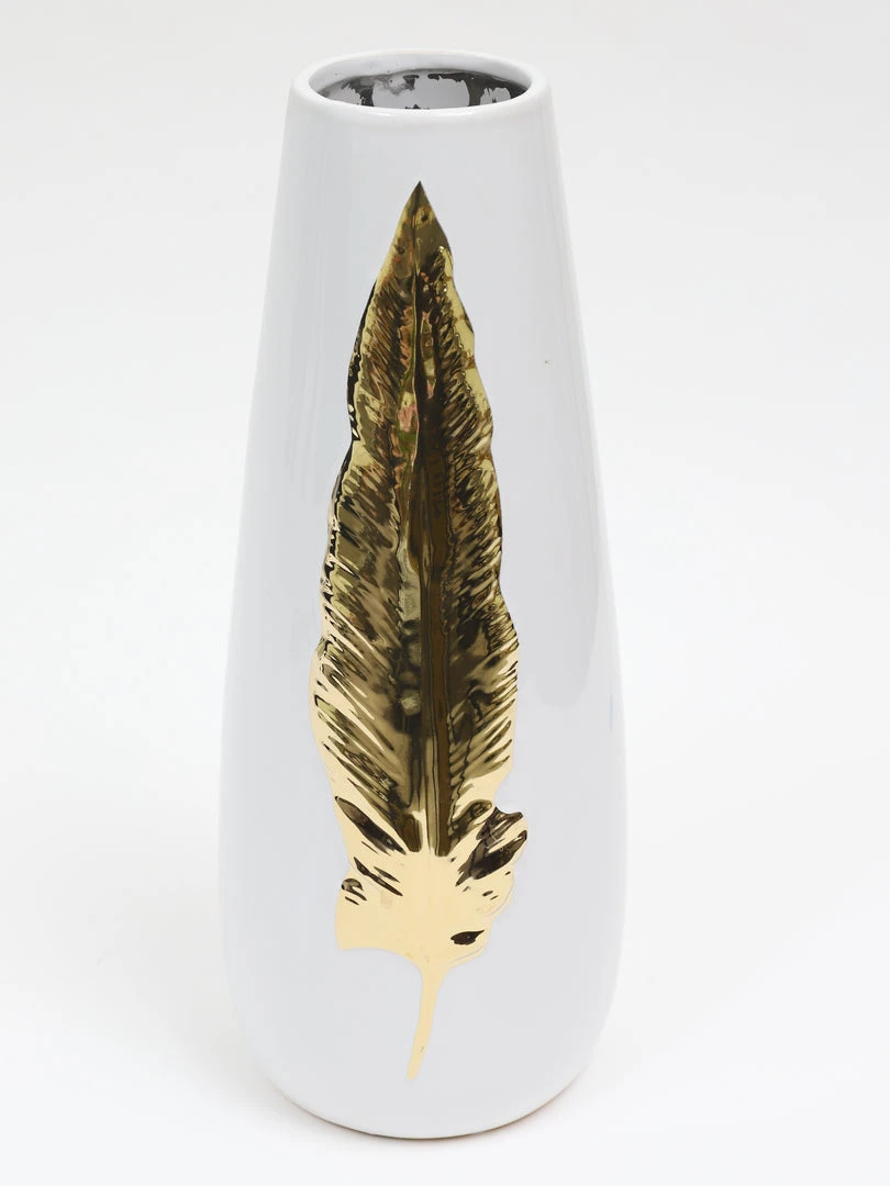 Inspire Me! Home Decor White Ceramic Vase With Gold Leaf Design (3 Sizes) 9 Inspire Me! Home Decor White Ceramic Vase With Gold Leaf Design (3 Sizes)