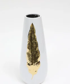 Inspire Me! Home Decor White Ceramic Vase With Gold Leaf Design (3 Sizes) 18 Inspire Me! Home Decor White Ceramic Vase With Gold Leaf Design (3 Sizes)