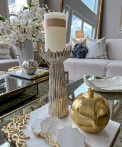 Inspire Me! Home Decor White & Gold Ceramic Candle Holder (2 Sizes) 10 Inspire Me! Home Decor White & Gold Ceramic Candle Holder (2 Sizes)