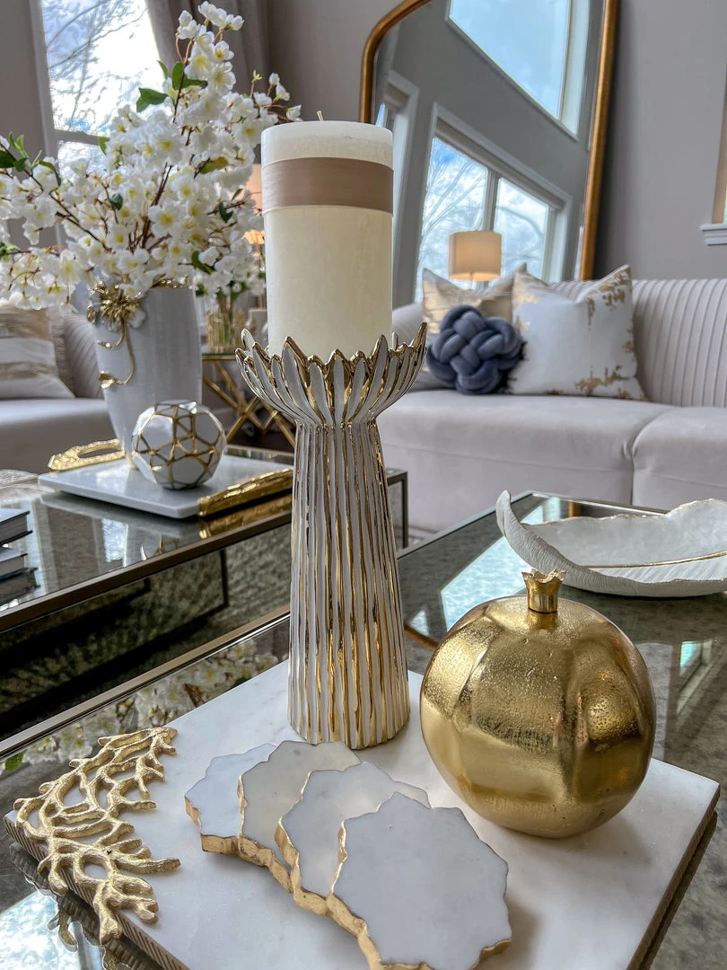 Inspire Me! Home Decor White & Gold Ceramic Candle Holder (2 Sizes) 6 Inspire Me! Home Decor White & Gold Ceramic Candle Holder (2 Sizes)