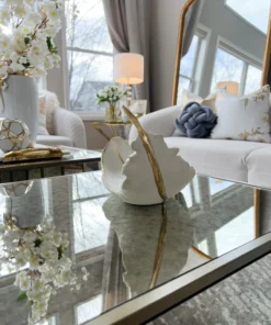 Inspire Me! Home Decor White And Gold Feather Decorative Bowl 11 Inspire Me! Home Decor White And Gold Feather Decorative Bowl