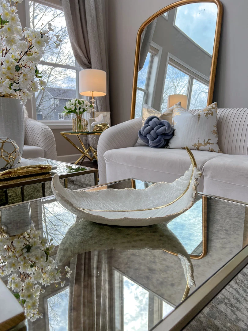 Inspire Me! Home Decor White And Gold Feather Decorative Bowl 3 Inspire Me! Home Decor White And Gold Feather Decorative Bowl