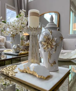 Inspire Me! Home Decor White & Gold Ceramic Candle Holder (2 Sizes) 11 Inspire Me! Home Decor White & Gold Ceramic Candle Holder (2 Sizes)