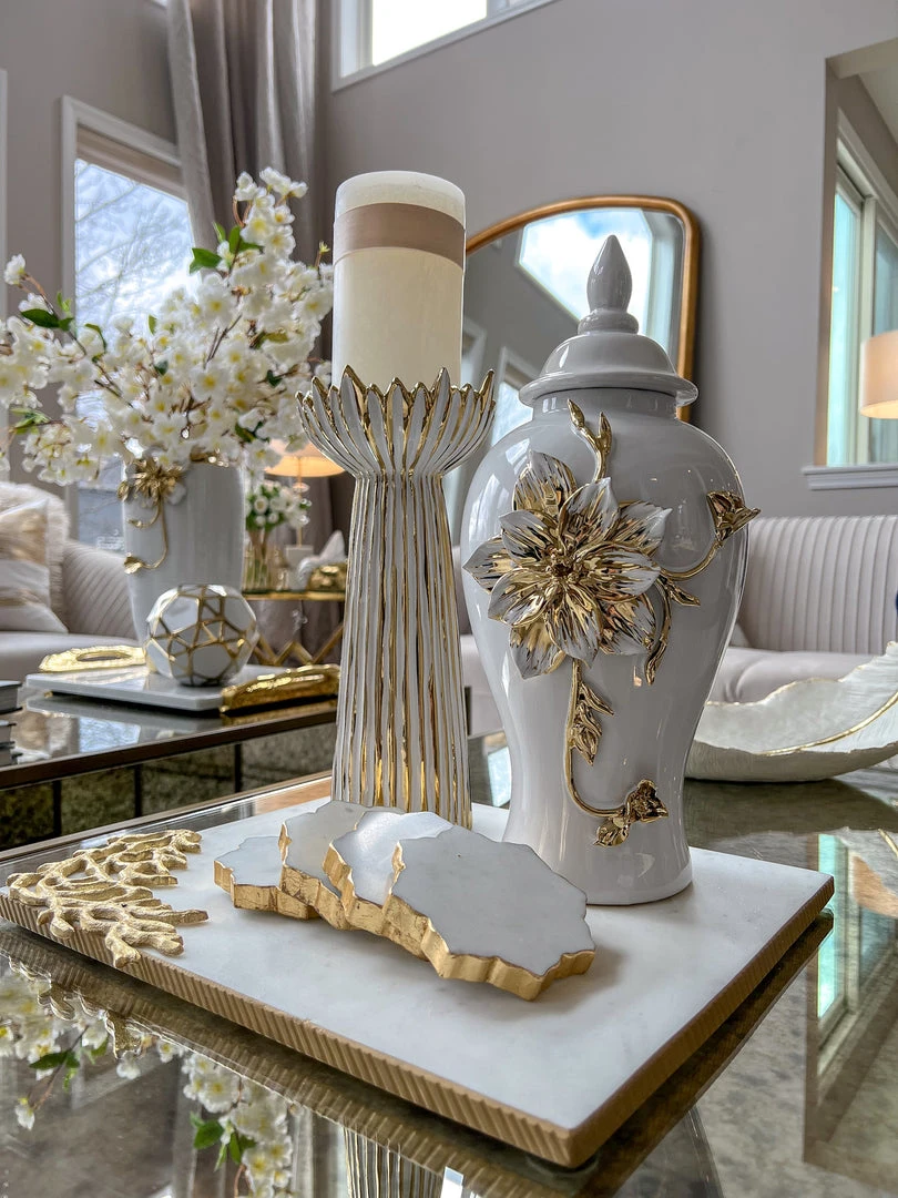 Inspire Me! Home Decor White And Gold Flower Ginger Jar (3 Sizes) 5 Inspire Me! Home Decor White And Gold Flower Ginger Jar (3 Sizes)