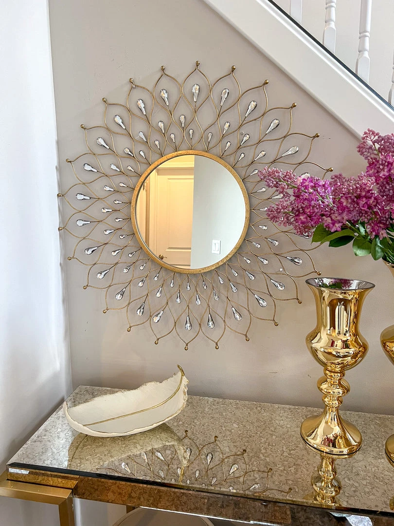 Inspire Me! Home Decor Golden Jeweled Sunburst MIrror 3 Inspire Me! Home Decor Golden Jeweled Sunburst MIrror