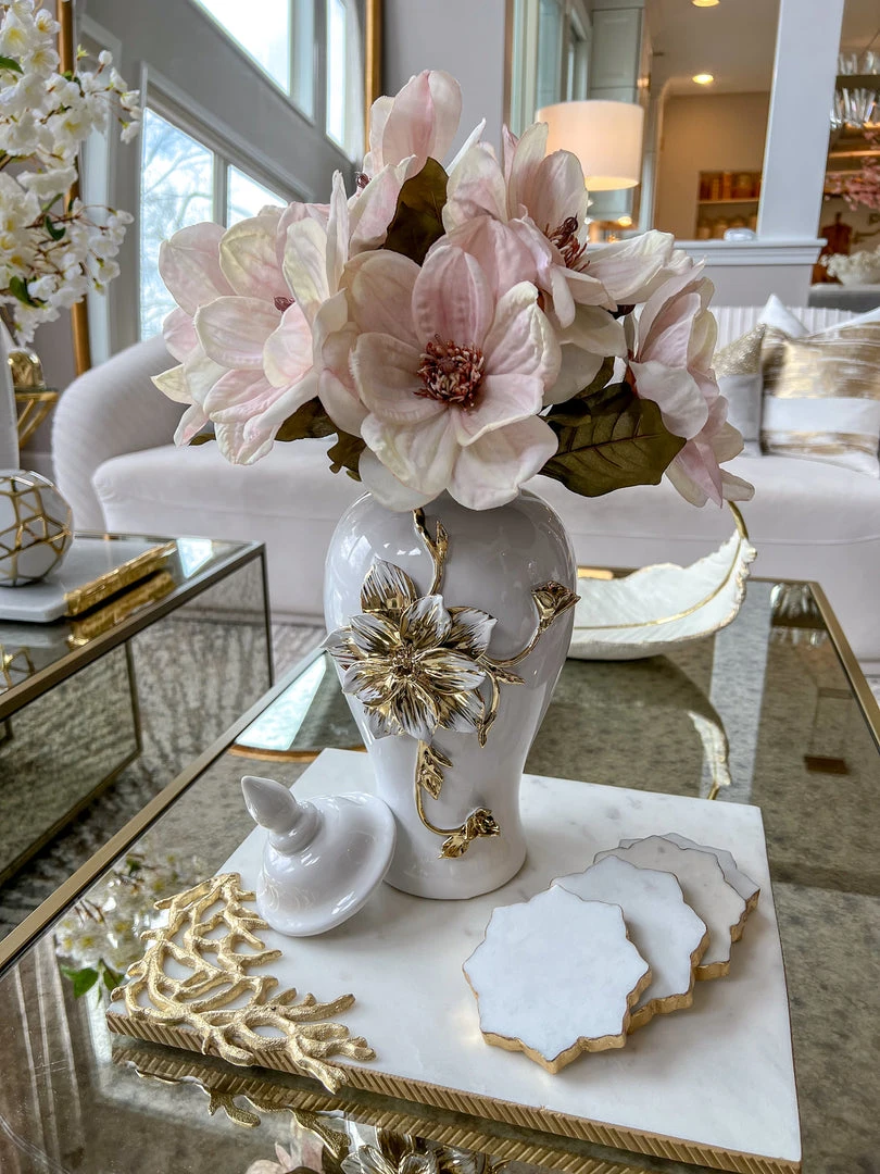 Inspire Me! Home Decor White And Gold Flower Ginger Jar (3 Sizes) 8 Inspire Me! Home Decor White And Gold Flower Ginger Jar (3 Sizes)