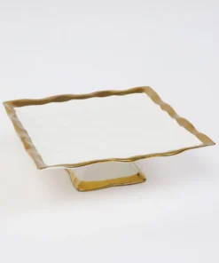 Inspire Me! Home Decor Gold And White Ceramic Square Cake Stand