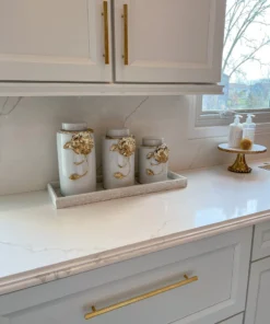 Inspire Me! Home Decor White Ceramic Jar With Gold Floral Design (3 Sizes) 15 Inspire Me! Home Decor White Ceramic Jar With Gold Floral Design (3 Sizes)