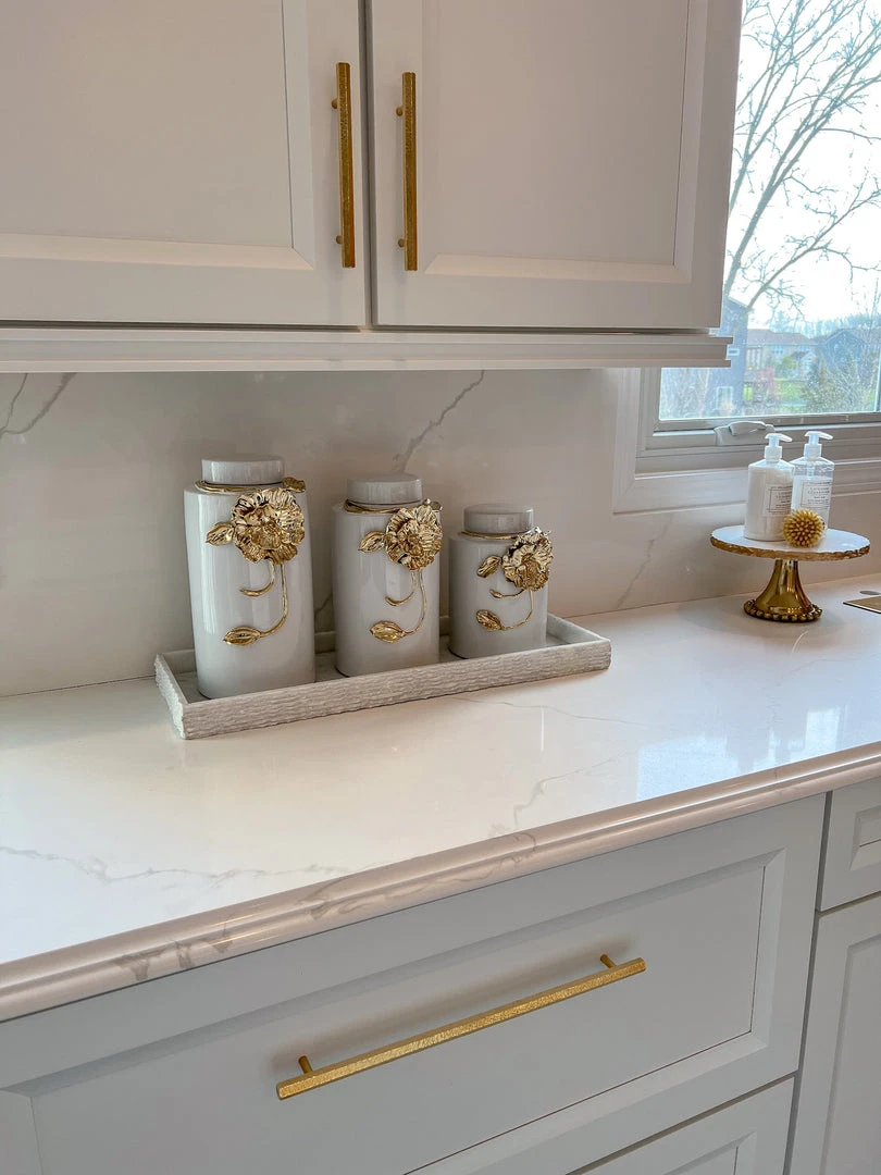 Inspire Me! Home Decor White Ceramic Jar With Gold Floral Design (3 Sizes) 9 Inspire Me! Home Decor White Ceramic Jar With Gold Floral Design (3 Sizes)