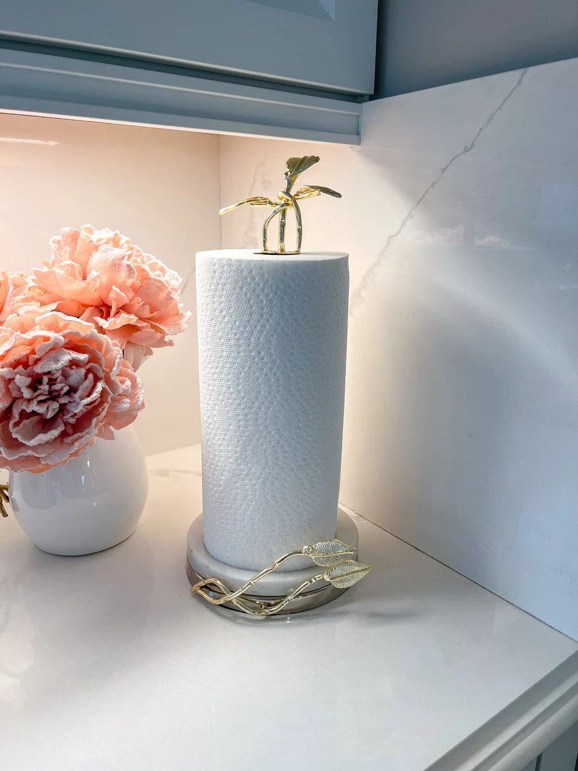 Inspire Me! Home Decor Gold Leaf Paper Towel Holder With Marble Base 3 Inspire Me! Home Decor Gold Leaf Paper Towel Holder With Marble Base